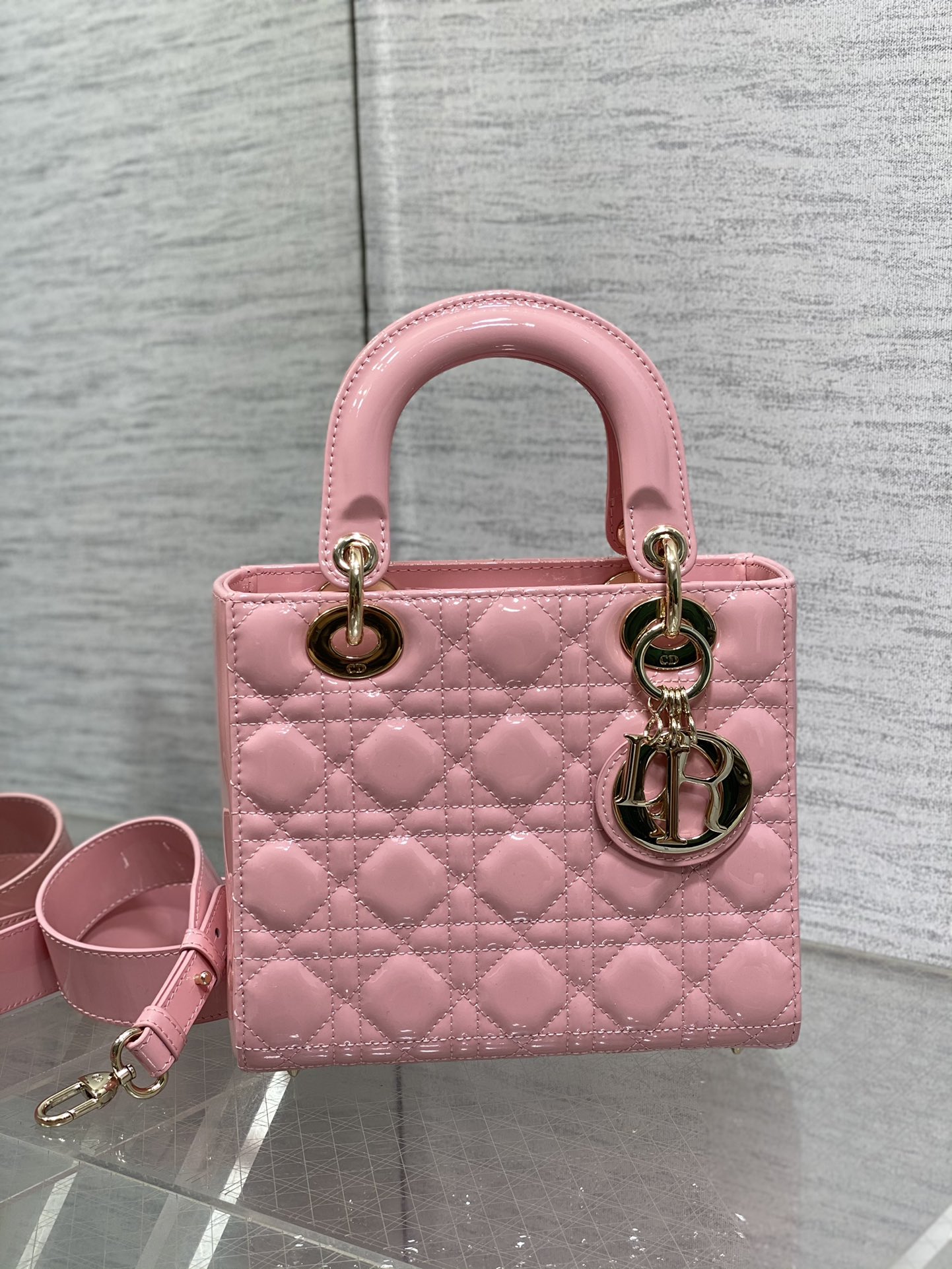 Small Lady Dior Bag Pink Patent Cannage Calfskin